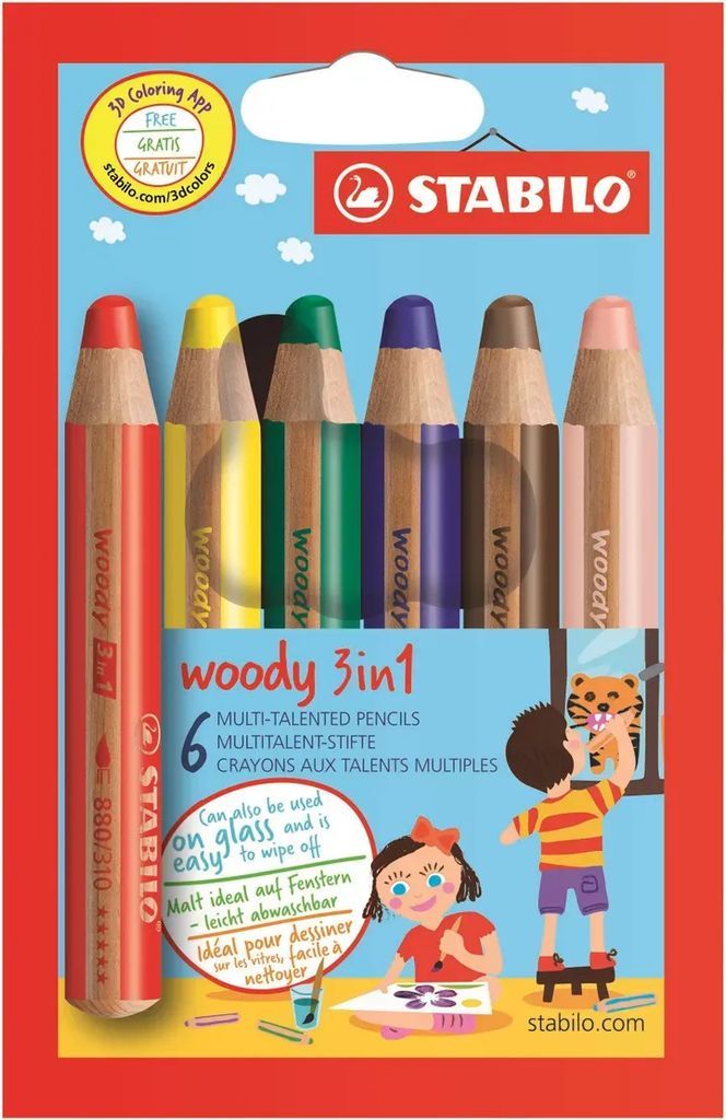 STABILO  woody 3 in 1 set of 6 colors.