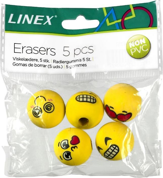 Linex, viskelæder m/ emojis, 5 stk