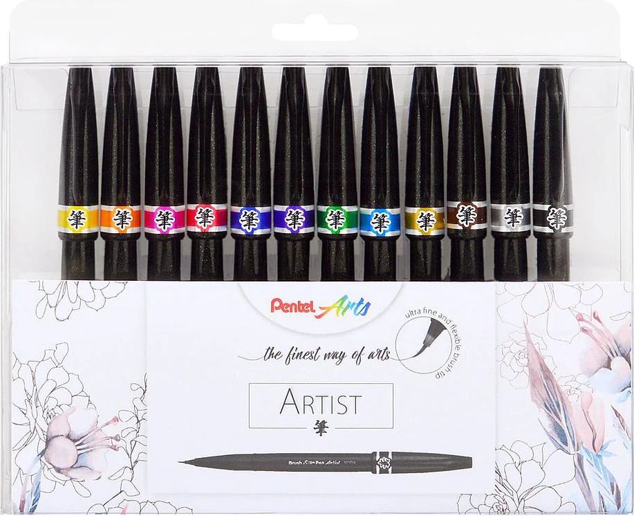 Pentel Artist Brush Sign Pen 12-sæt