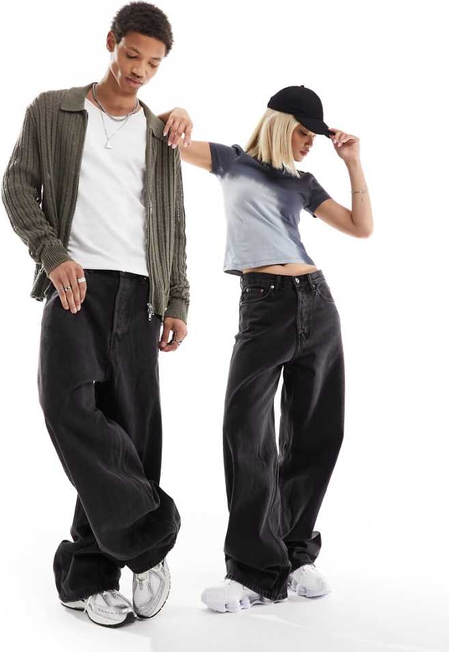 weekday - unisex - astro - jeans med vidde og løs pasform i forvasket sort