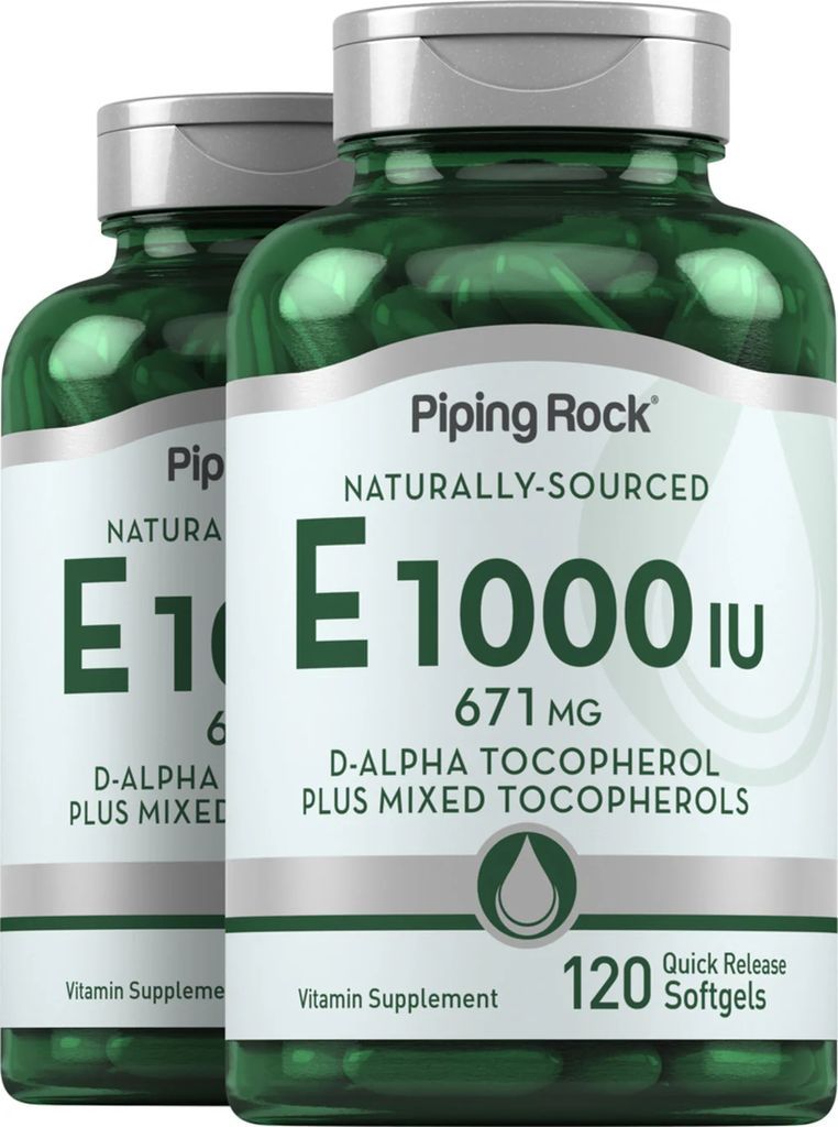 Naturligt E-vitamin plus blandede tokoferoler 1000 IU 120 Softgel for hurtig frigivelse 2 Flasker