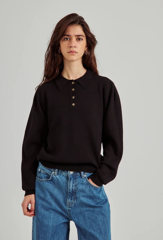 Als polo knit top - Black