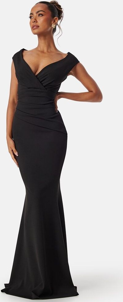 Goddiva Bardot Pleat Maxi Dress Black UK6