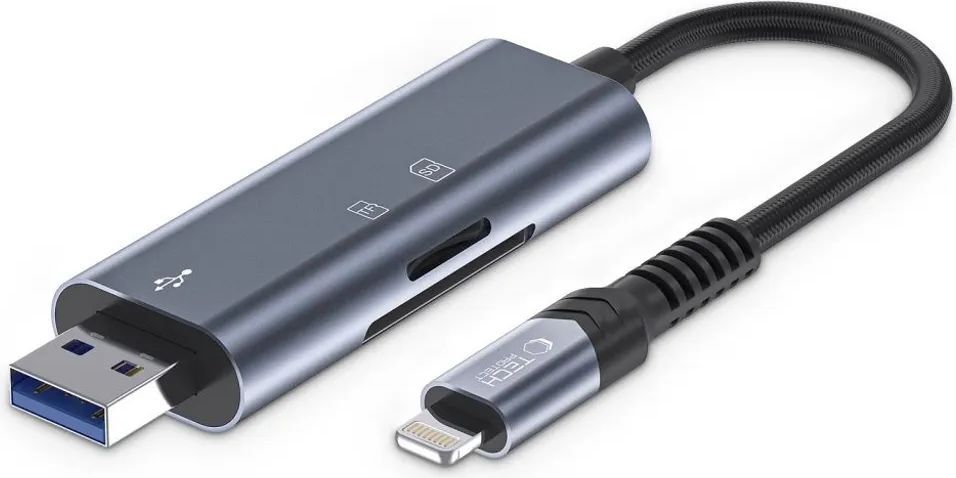 tech-protect ultraboost sd-kort adapter m. lightning / usb-a - hukommelseskortlæser - grå