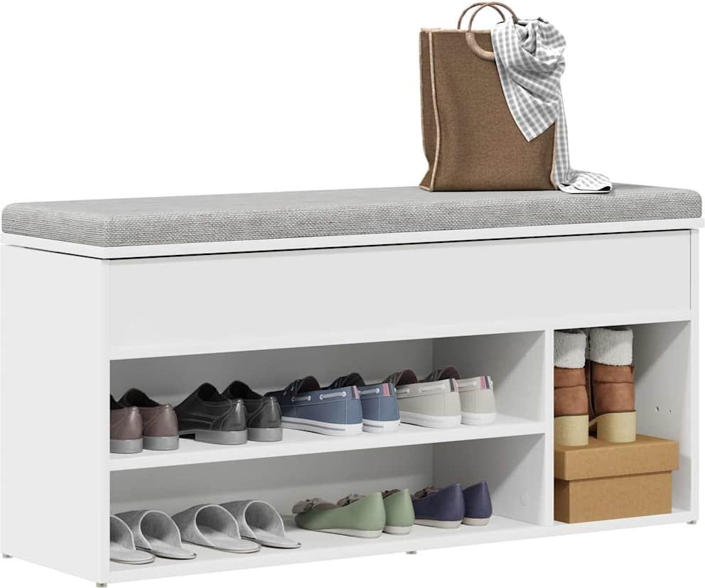 vidaXL Skobænk 102 x 30,5 x 45 cm Hvid Skostativ