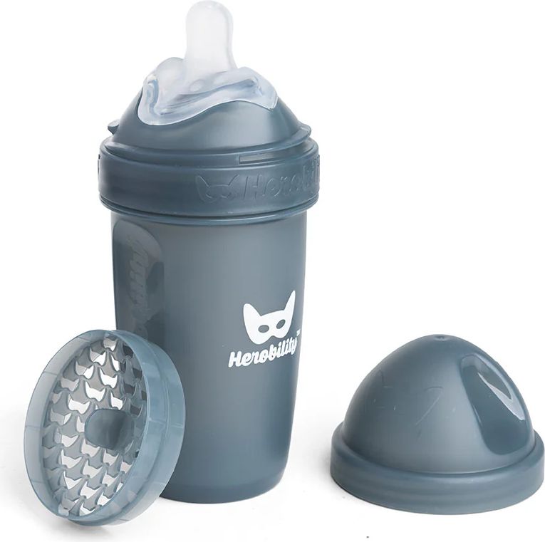 Herobility Double Anti-Colic Baby Bottle 240 ml Iron Blue
