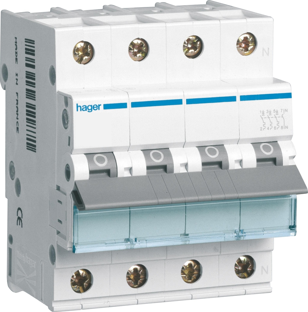 Hager MCN automatsikring, C, 16A, 3P+N, 6kA, 4 modul, 70mm