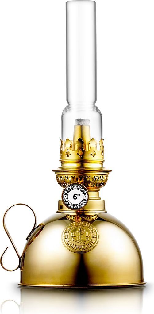 Karlskrona Lampfabrik Nattlampe Messing Kobber Olielampe 24cm