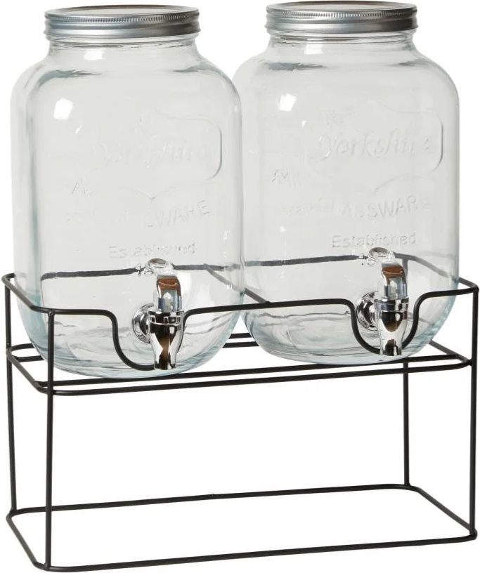 Saftdispenser Med Stativ 2x4 L Sort Metal Glas Klar Drikkedispenser