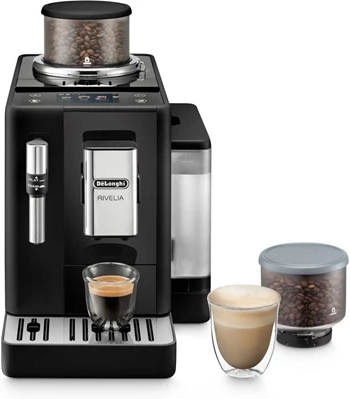 de'longhi rivelia exam440.35.b - automatisk kaffemaskine med mælkeskummer - 19 bar - sort onyx
