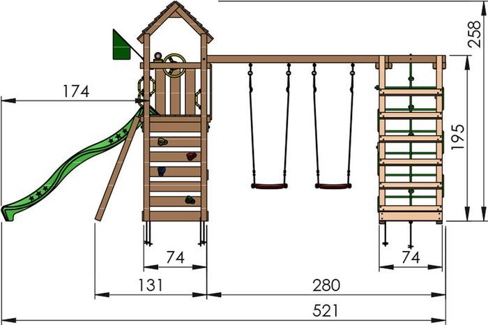 jungle gym safari legetårn m/gynger & klatremodul grøn