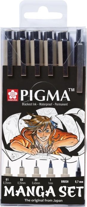 Sakura Manga Tool Pigma Micron Black 6-set