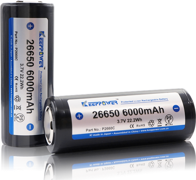 Keeppower 26650 P2660C 3,6 volt Li-Ion batteri 6000 mAh med sikkerhedskredsløb