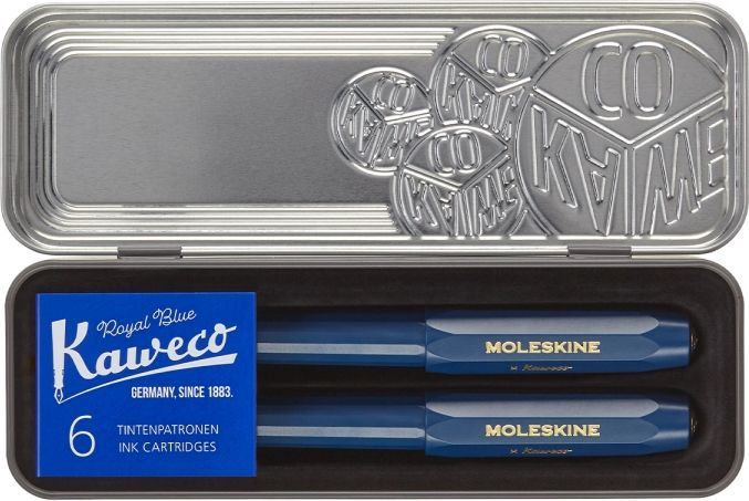 Moleskine X Kaweco Stifte-Set, Füller mitt. Feder & Kugelschreiber 1,0mm, Blau
