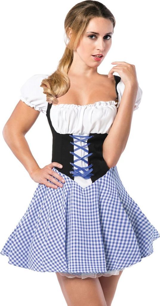 Partychimp Oktoberfestkjole Lena, blå og sort Størrelse: