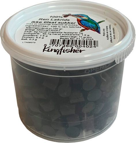 ren lakrids, ikke tilsat sukker, 75 g.