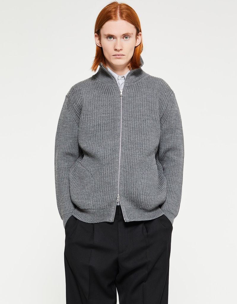 navy full zip pockets knitwear in grey