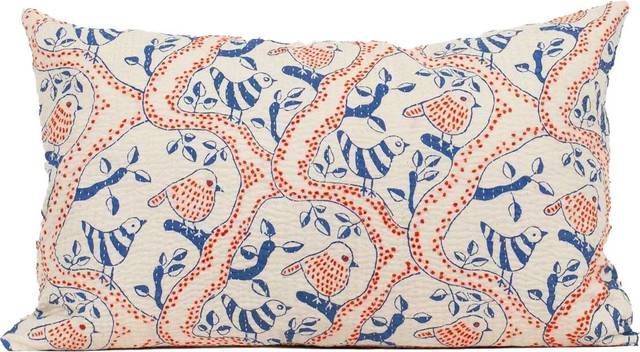 A World Of Craft Kantha Birds Pudebetræk Stolehynde Blå