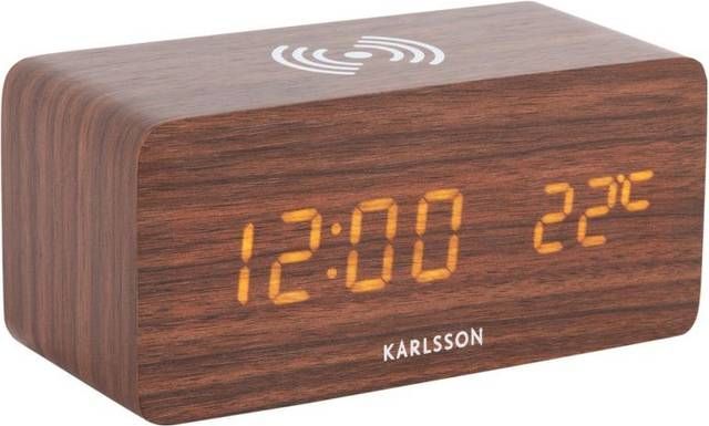 Karlsson Vækkeur Block w. Phone Charger Mørk Træ