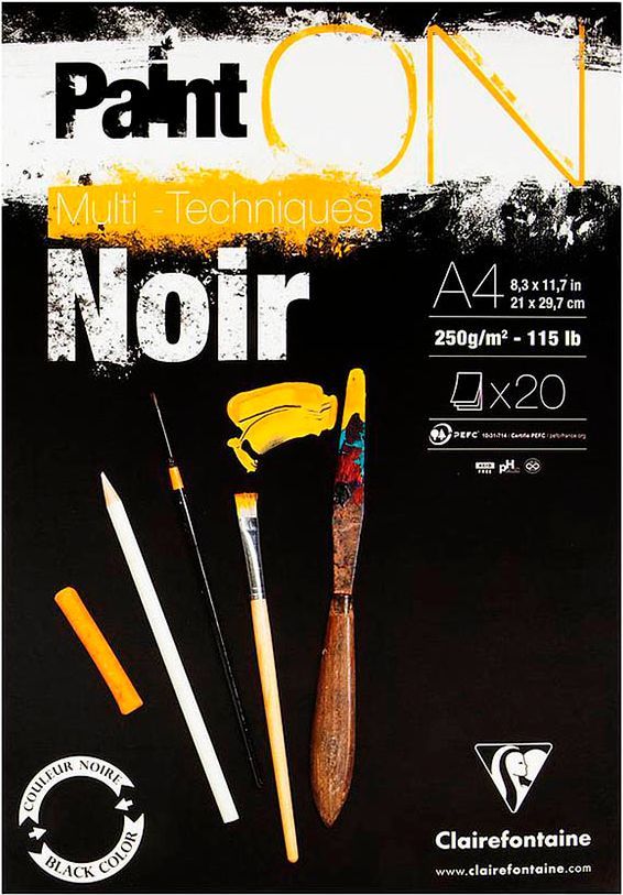 clairefontaine paint-on multi-techniques black pad a4 250g 20 sheets