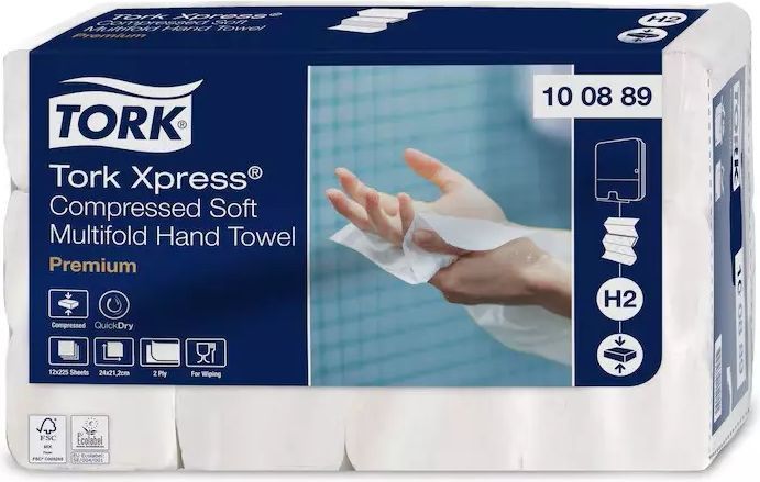 TORK Handklædeark H2 Komprimeret W-fold Xpress Premium 2-lag 2040 ark (100888)
