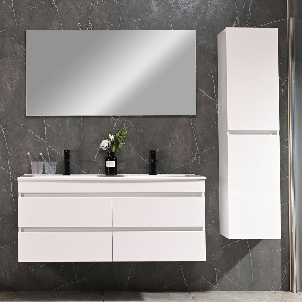 badeværelsesmøbel honolulu 120 cm - blank hvid + toiletpapirholder