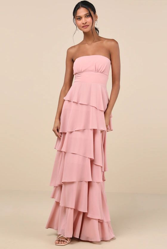 Lulus Essence Blush Strapless Tiered Maxi Dress