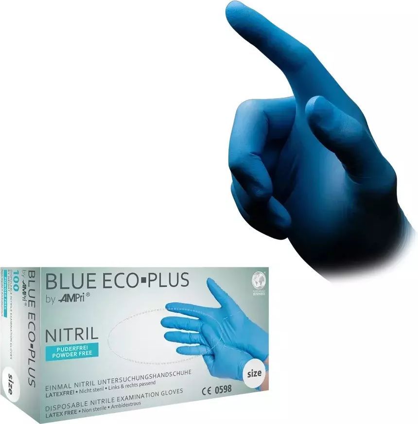 AMPri Nitrilhandske Eco-Plus Bla S Pudderfri 100 stk (P-01198-1-S)