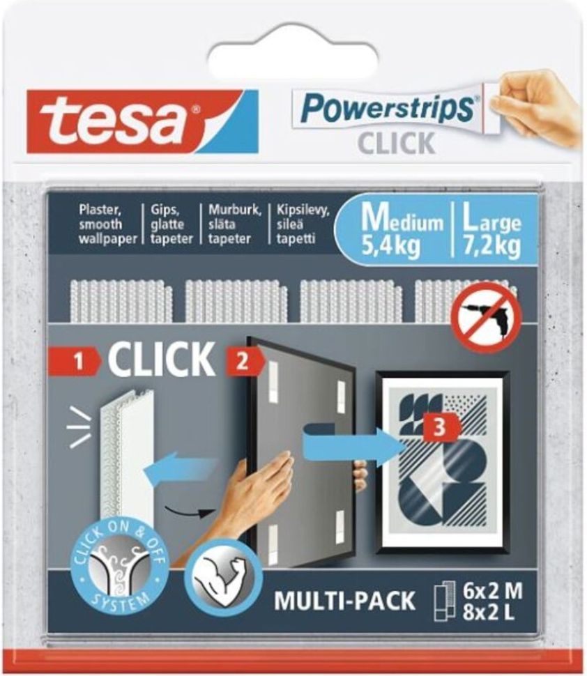 Tesa, Click-klæbesøm, op til 7,2 kg, 4 stk.