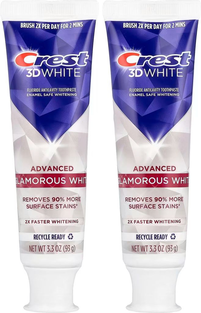3d white, fluoride anticavity toothpaste, advanced, glamorous white, 2 tubes, 3.3 oz (93 g) each
