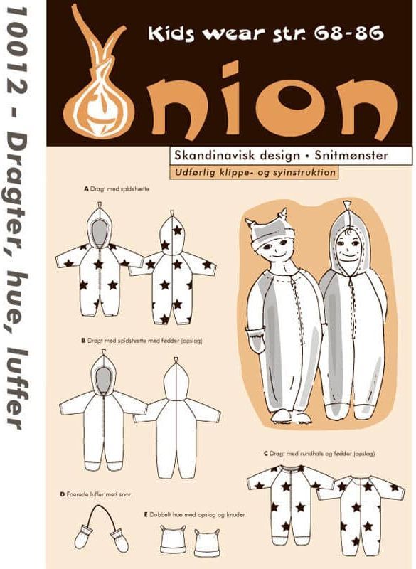 dragter, huer og luffer onion snitmønster