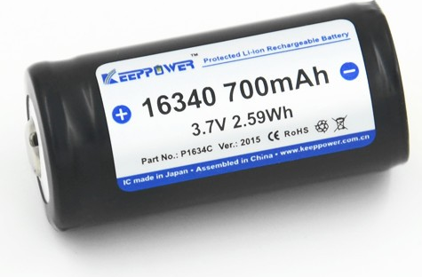 Keeppower Keeppower 16340 RCR123 3,7 volt Li-Ion batteri 700 mAh med sikkerhedskredsløb