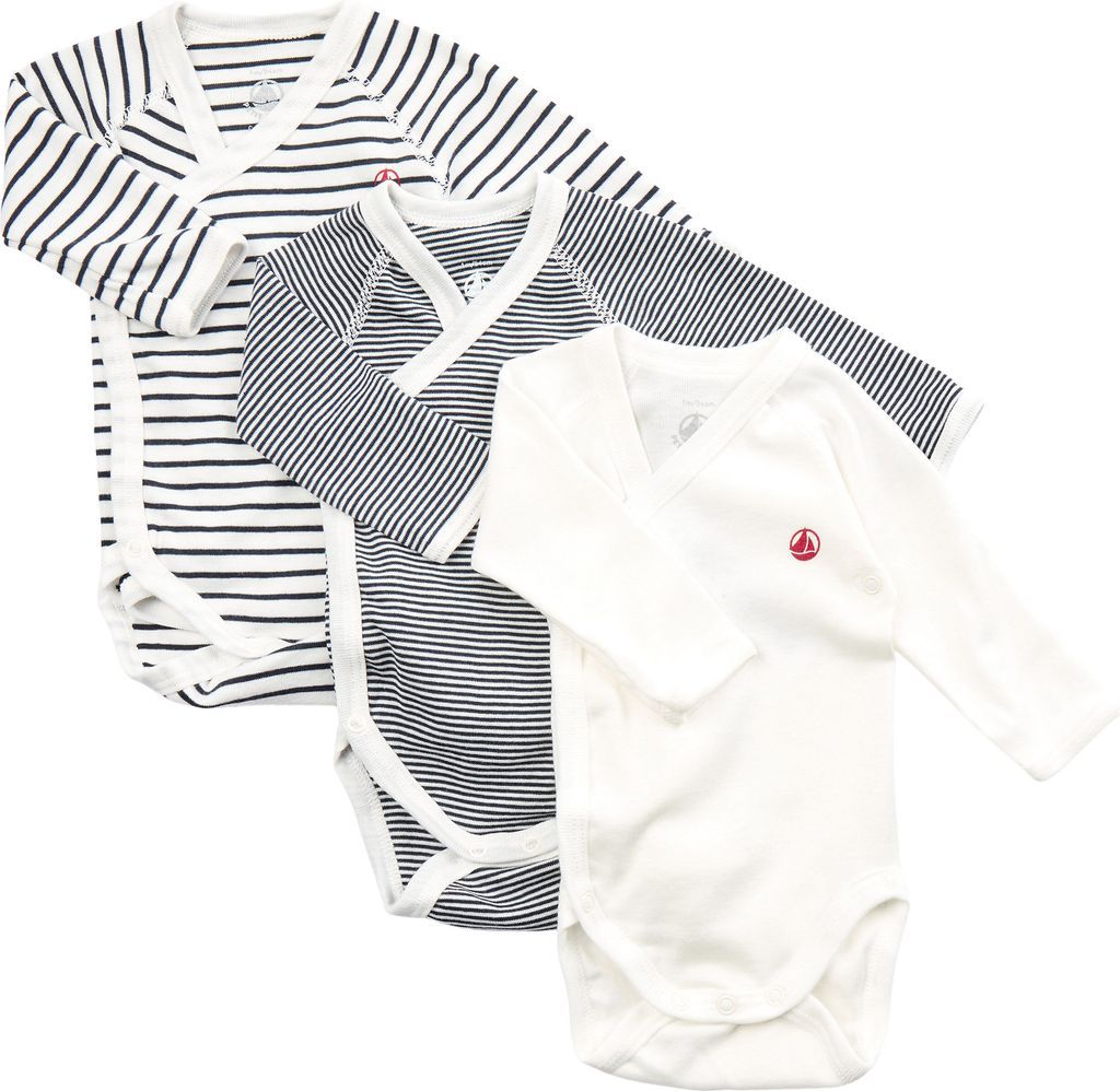 Petit Bateau 3 Bodies Naiss ML Varian3m Str 12M - Variante 1 Langærmede Bodies Bomuld hos Magasin