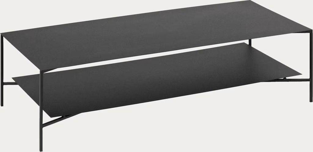 Sofabord/kaffebord Kave Home Azisi 140x60x36 cm pulverlakeret mat sort stål industriel med underhylde