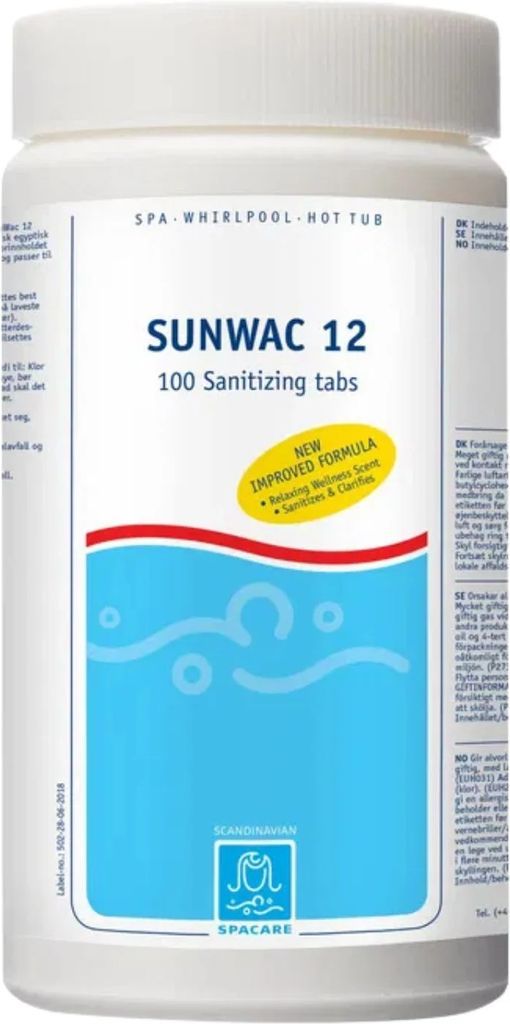 spacare sunwac 9 - klor tablet 5 g - hurtig - 180 stk