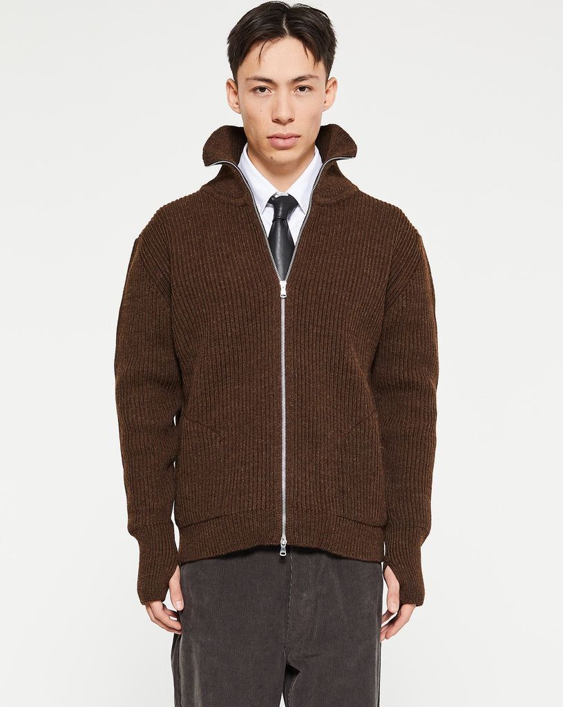navy full zip pockets strik i natural brown