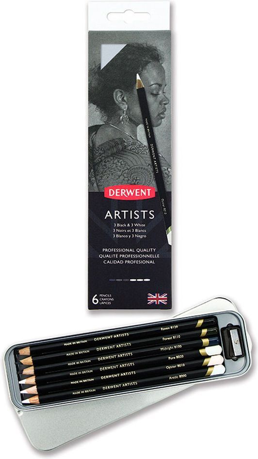 Derwent Artists Black & White Pencils 6 Tin