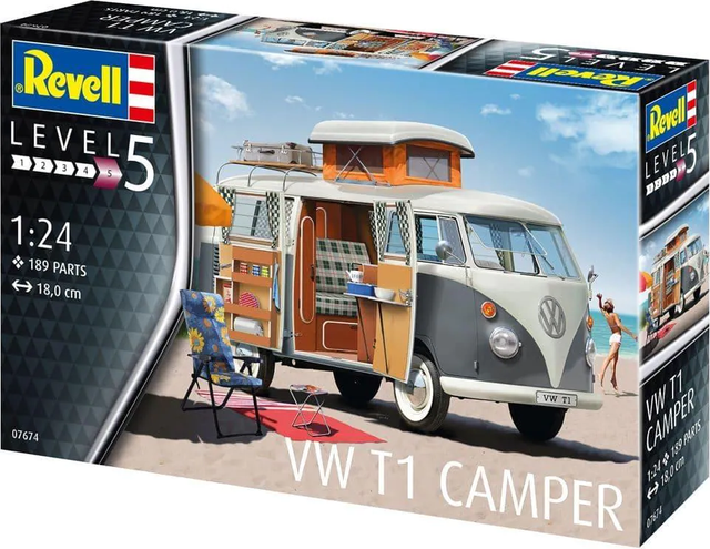 Revell VW T1 Camper Modelbil - 1:24, 10+ år - Hvid/Grå