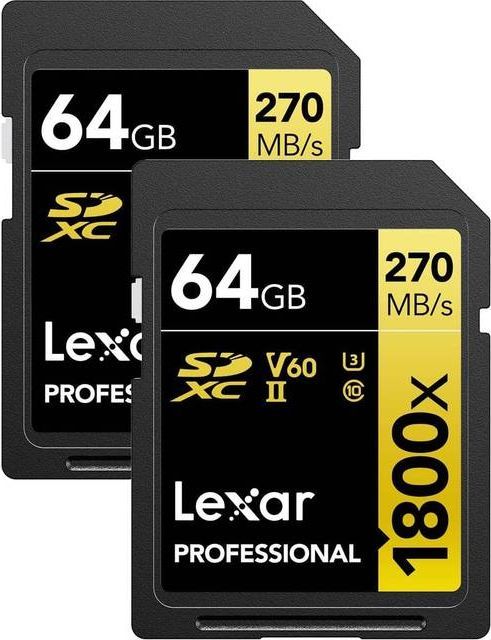 LEXAR Professional SDXC Class 10 UHS-II U3 V60 270/180MB/s 64GB (1800x) (2-Pack)