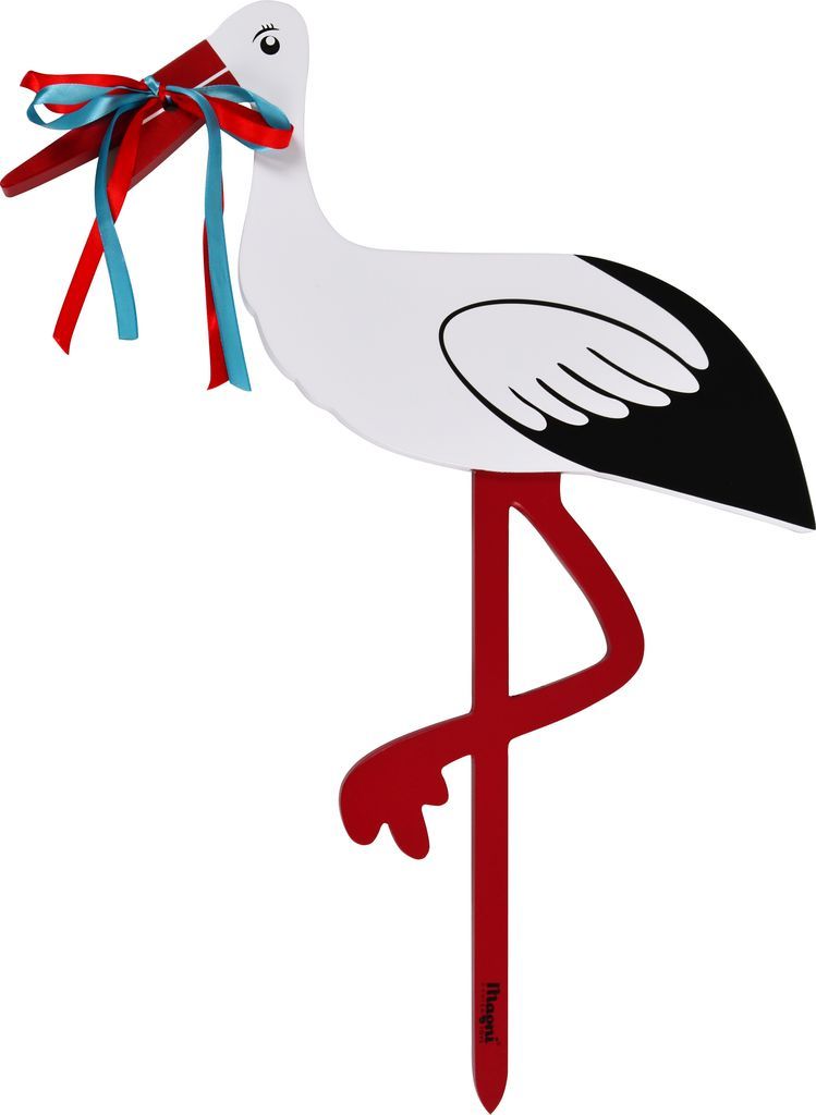 magni - fødselsstork "stor" i træ med rød/blå bånd 80 cm