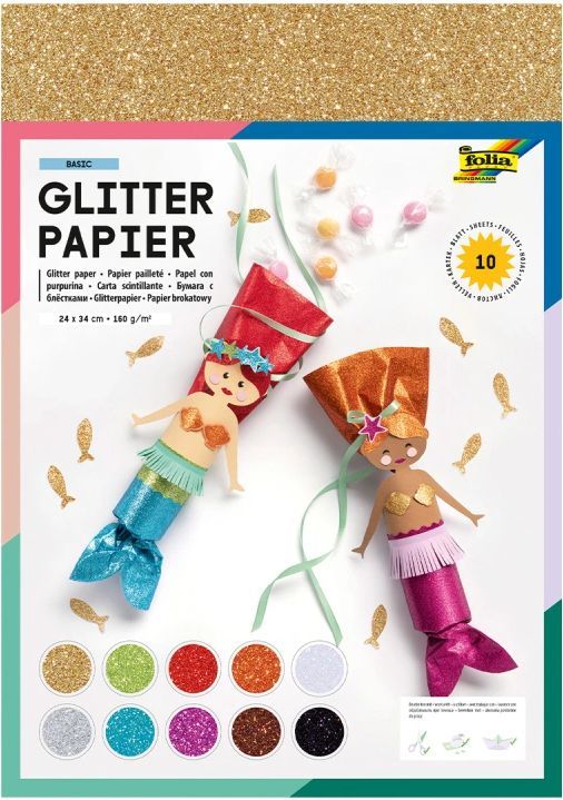 Glitterpapier GLAMOUR 10 Blatt in bunt