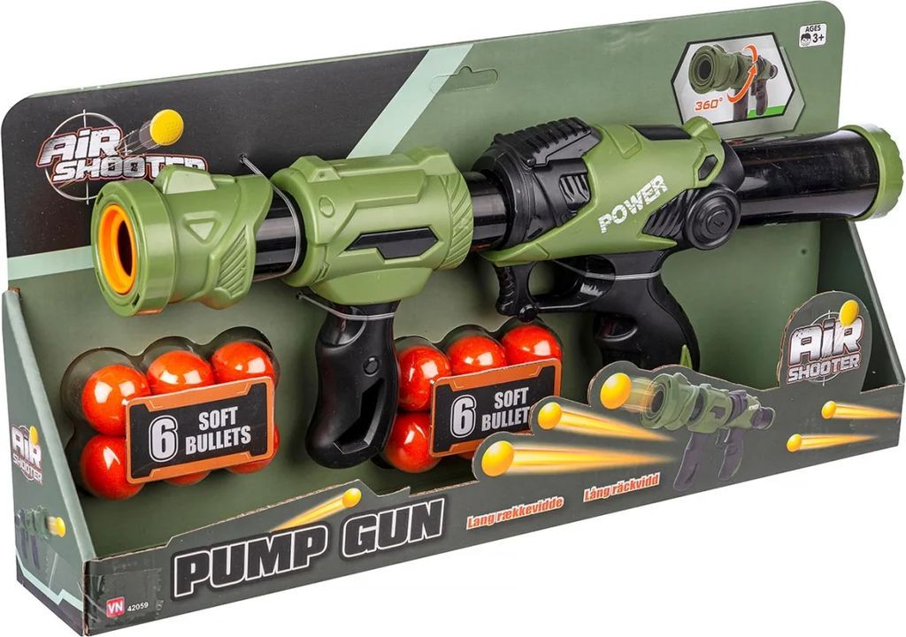 Air shooter pumpegevær med 12 skumkugler