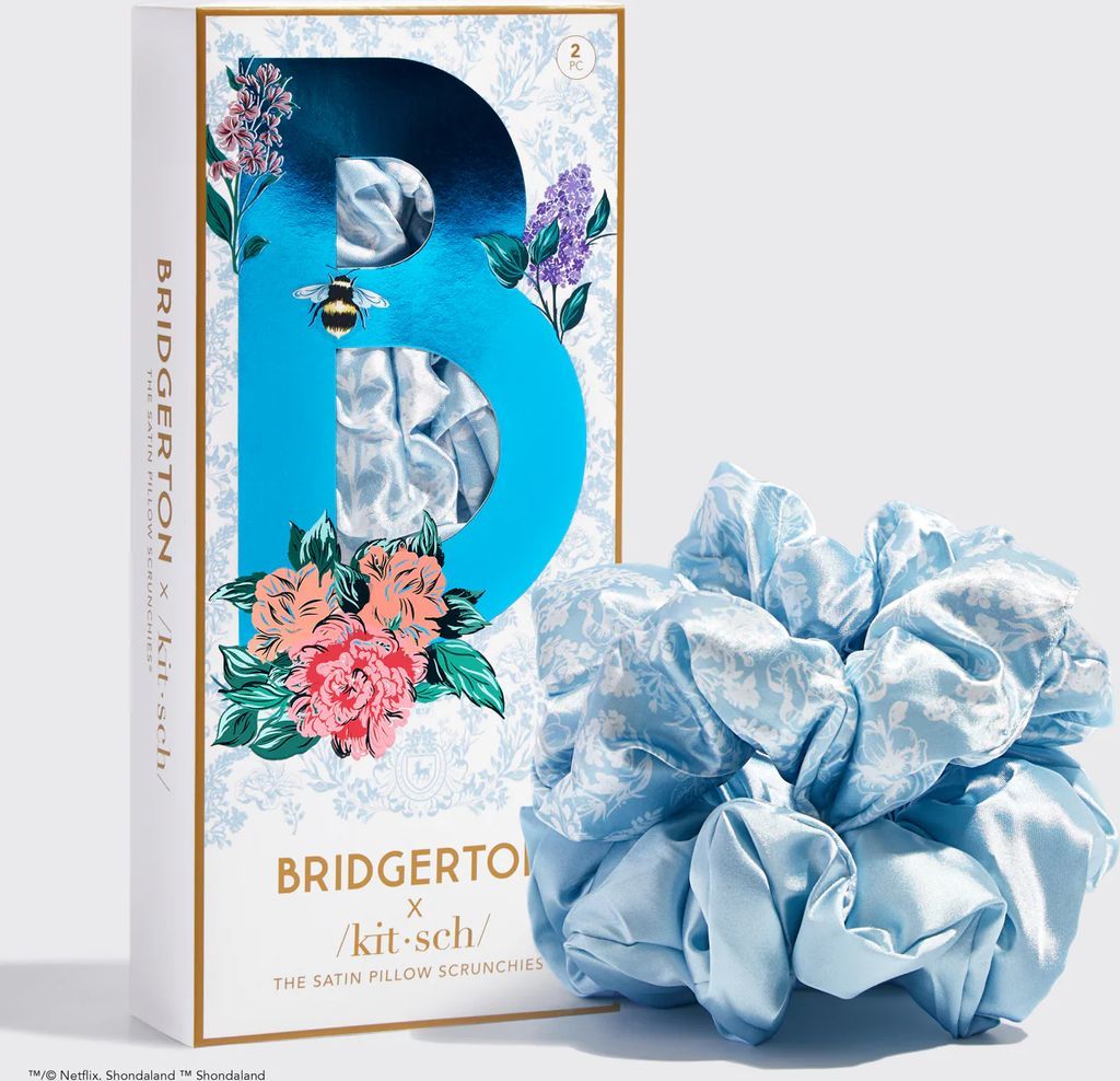 Bridgerton x Kitsch Satin Pillow Scrunchies - Toile De Blue
