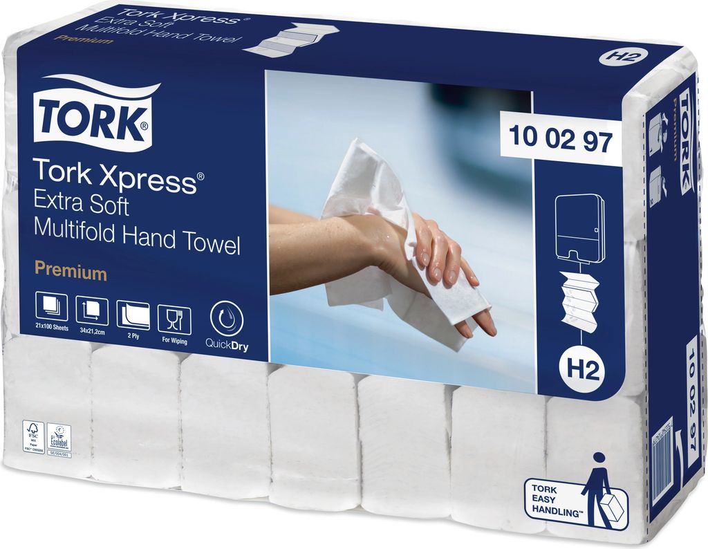TORK Handklædeark H2 2-lag Soft 2100 ark Hvid Xpress Multifold Premium (100297)