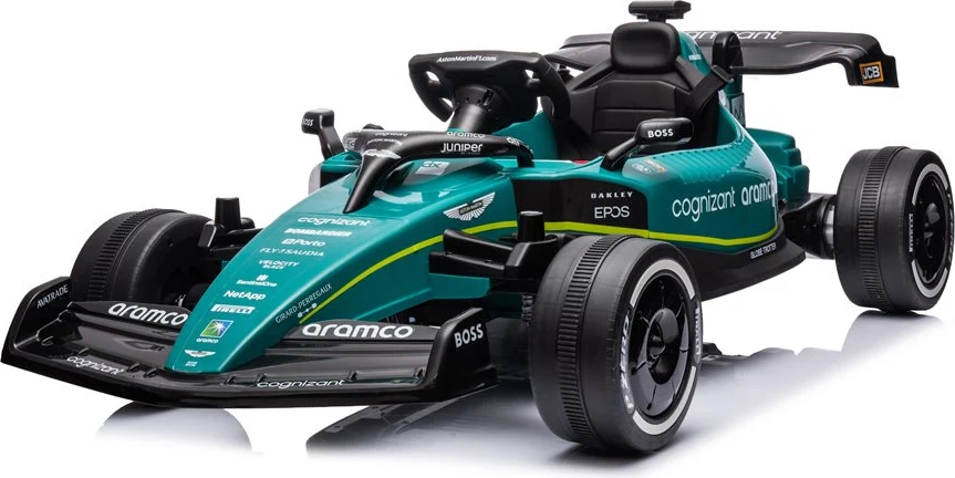 Aston Martin F1 24V med lædersæde og gummihjul.