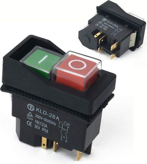 Start/stop kontakt - 240V 16A, Rød/grøn 0-I, 5-ben (IP55)