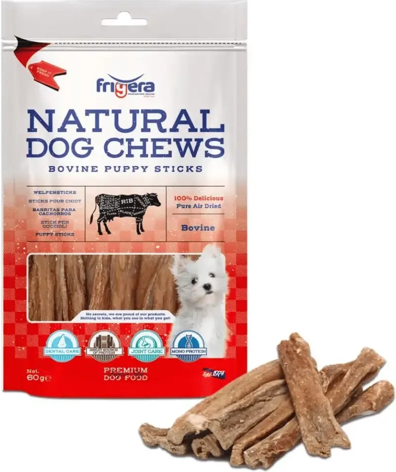 frigera natural dog chews bovine puppy sticks yver sticks 60g