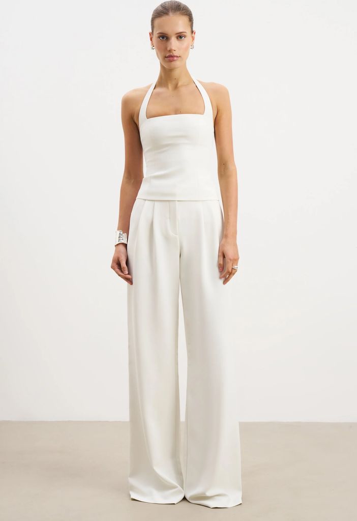 Effortless Pleated Wide Leg Trousers - White