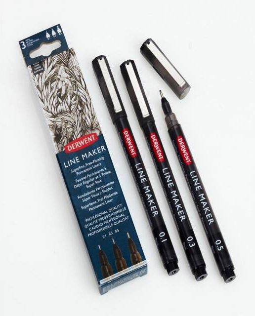 Derwent pen Line Maker sort pk/3 (5 stk
