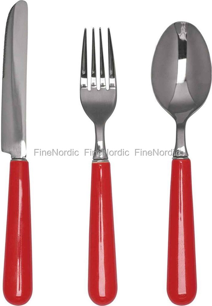 GreenGate Bestik - Cutlery Red with Porcelain Handle Sæt med 3 stk